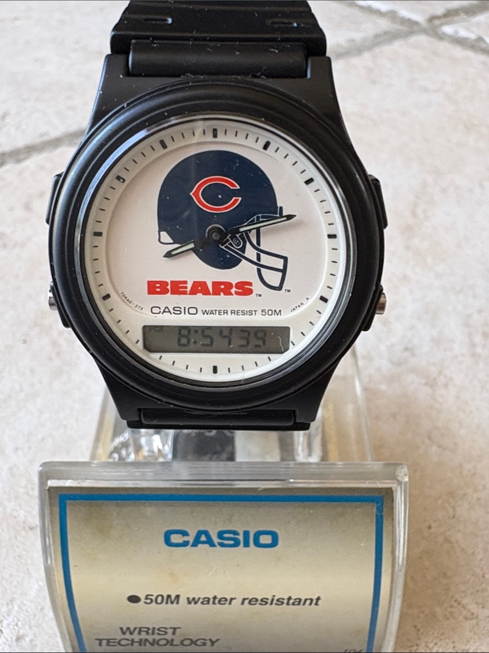 Casio Black Watch with White Dial and Navy Helmet Graphic